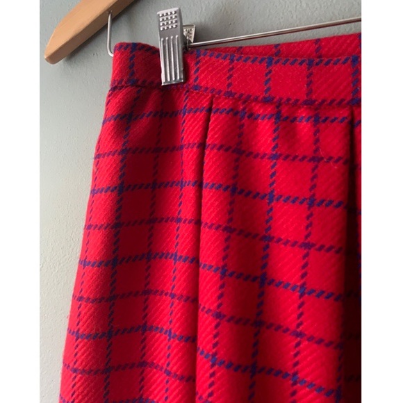 Vintage Windowpane Red Plaid Wool Skirt Size 8 - Picture 2 of 5